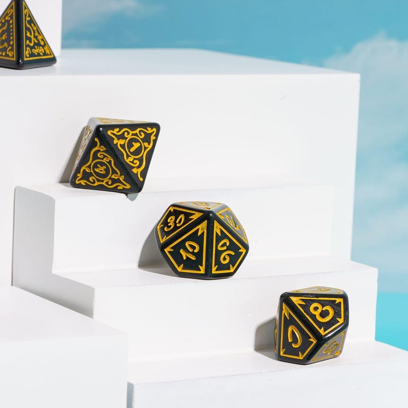 Poludie DND Dice Set -D&D Polyhedral Dice (7 Pcs) Druid Dice with Leather Dice Bag for Role Playing Dice Games RPGs(Druid - Black Yellow) - Image 5